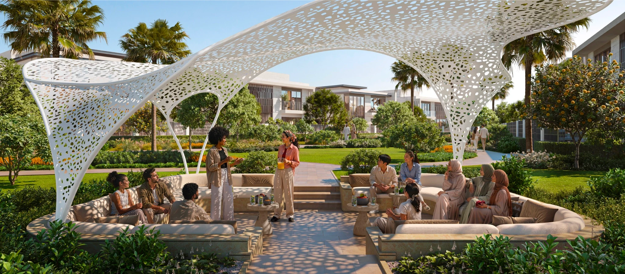 Talay community garden with villas at Marsa Al Saadiyat